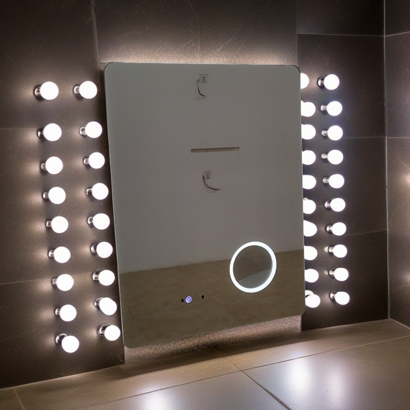 Frameless Backlit Mirror with 10x Magnifying Glass